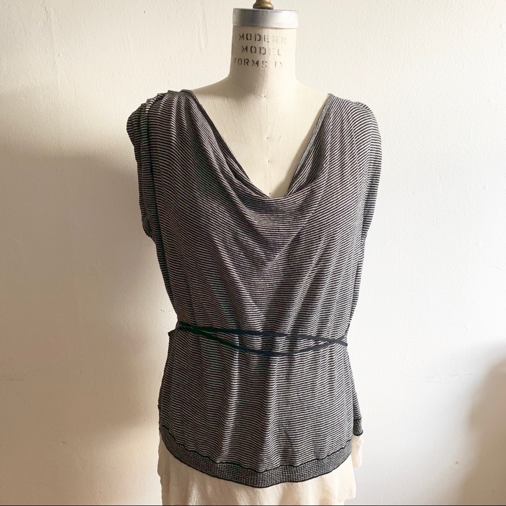 Laurie B - drape neck pinned stripe top